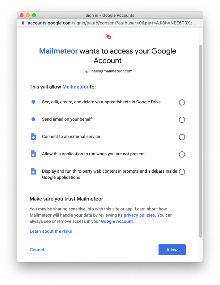 Mailmeteor's authorization scopes